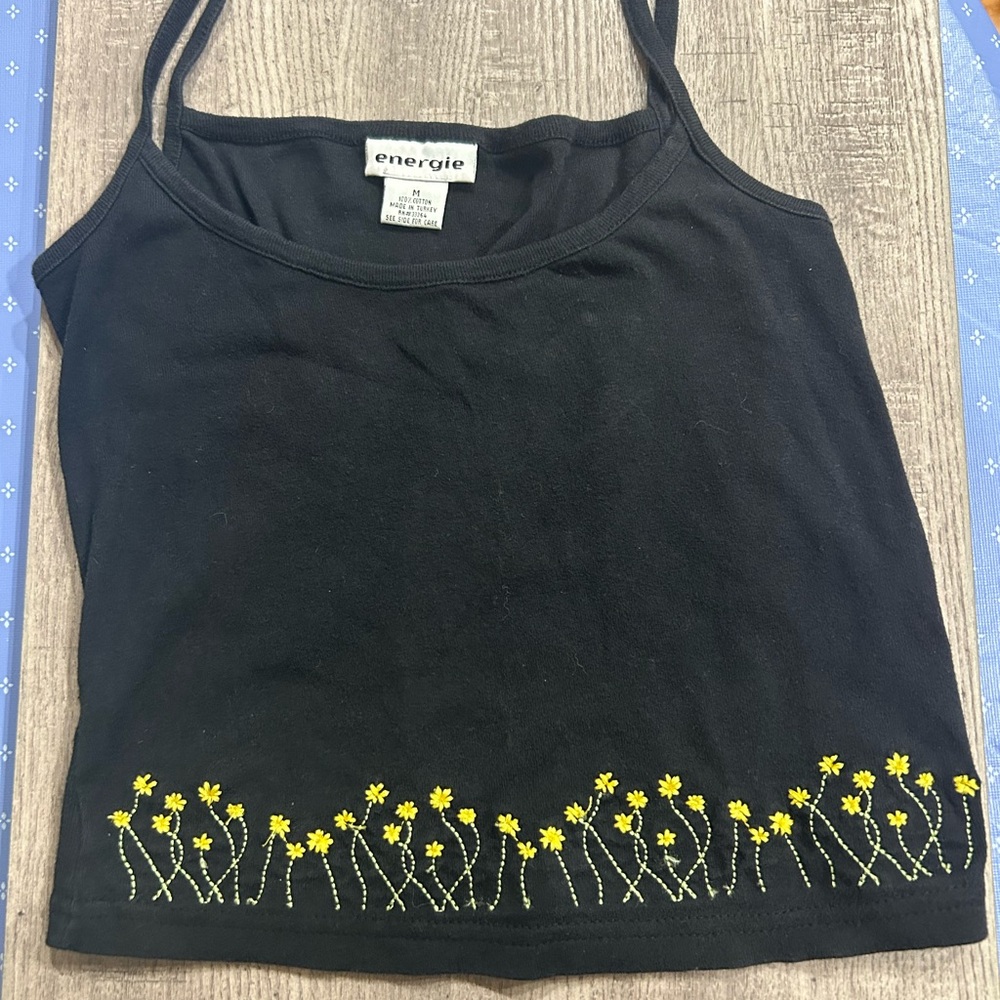 Energie Black Floral Embroidered Women's Top